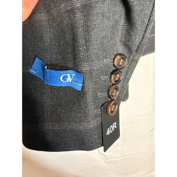 Gino Vitale Mens Navy Blue Long Sleeve Slim Fit Checked Stretch Blazer Size 40R